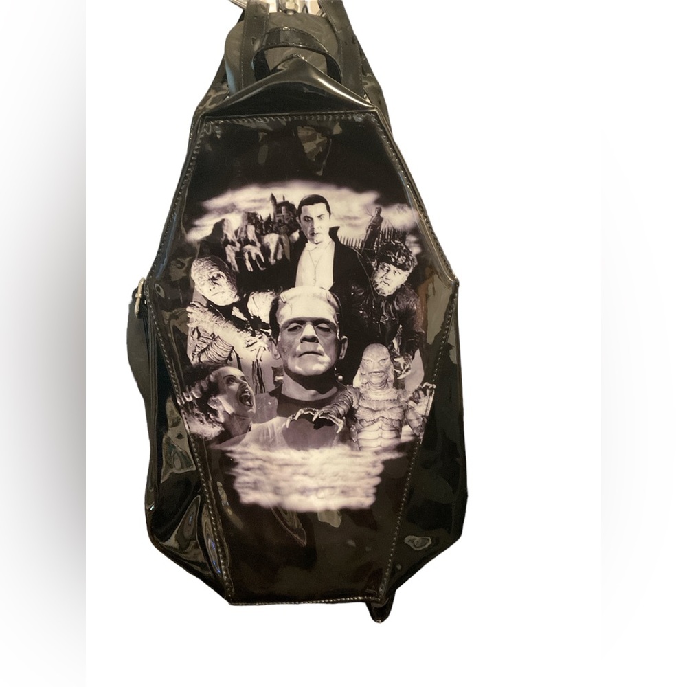 Universal Studios Monsters Mash Coffin Backpack By Rock Rebel Black Patent/Vinyl